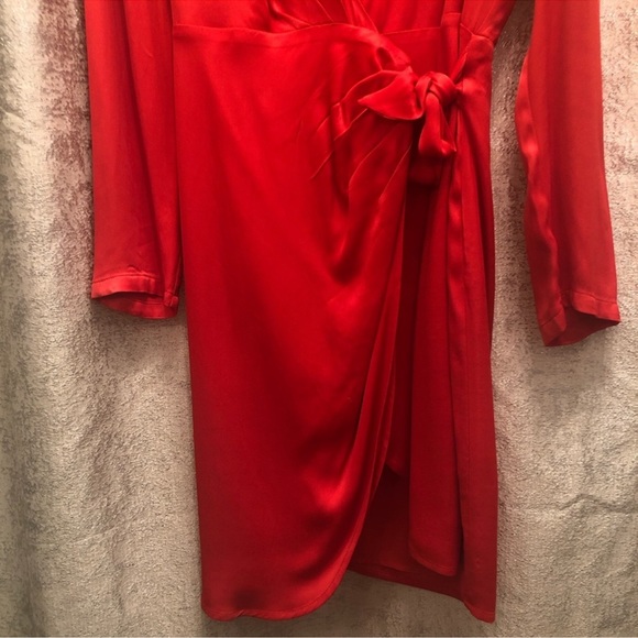 Bardot Red Satin Wrap Mini Dress - Picture 6 of 7